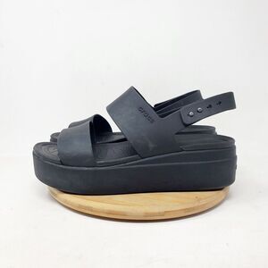 Crocs Sandals Womens 9 Brooklyn Low Wedge Platform Sandals Black Strappy Shoes